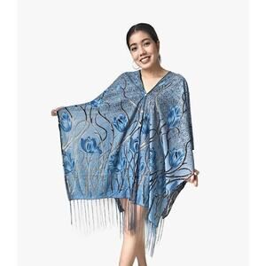 Princess Cruises 4 in 1 Stylish Bohemian Blue Floral Scarf/Shawl, Blue, One Size